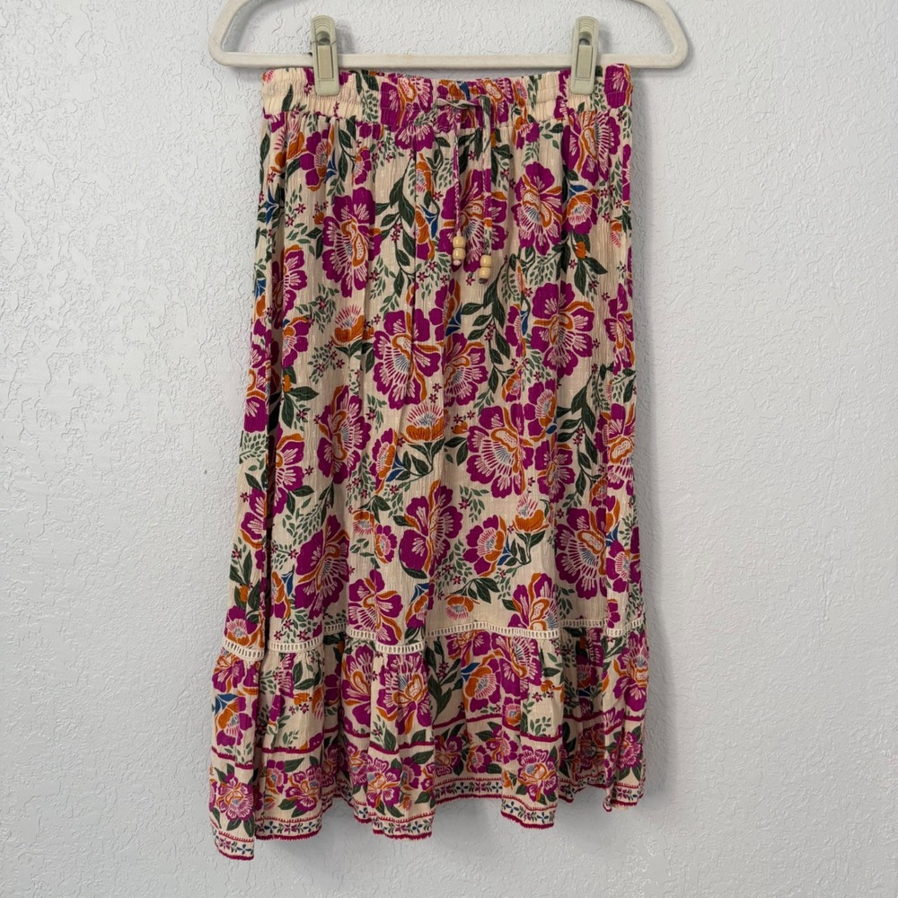 Artelier Nicole Miller Womens Boho Floral Tiered Midi Skirt Size Small